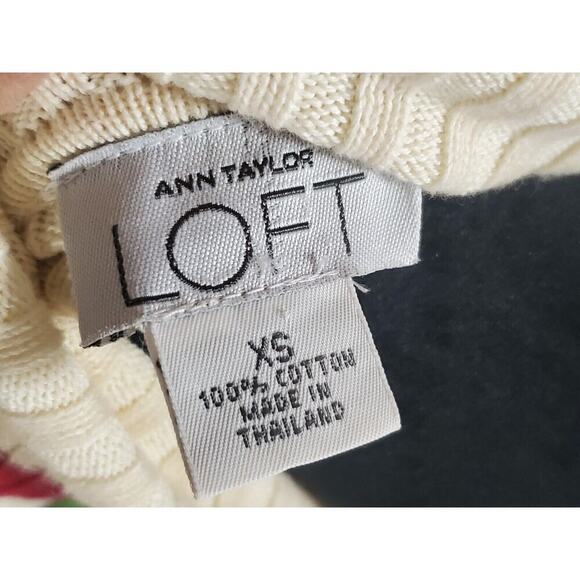 Loft Women's Red & Cream Cotton Turtle Neck Long Sleeve Pullover Knit Sweater XS - Picture 9 of 10